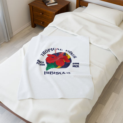 Tropical Vibes Hibiscus Premium Plush Blanket Caribbean Summer Haitian Coastal Spirit - CreoleSizzle