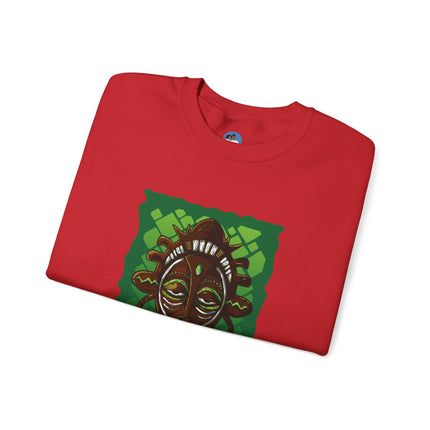 The Ancestral Guardian Afro-Haitian & Taino Mask Sweatshirt Cultural Heritage Series Haitian Paradise Crewneck Sweatshirt