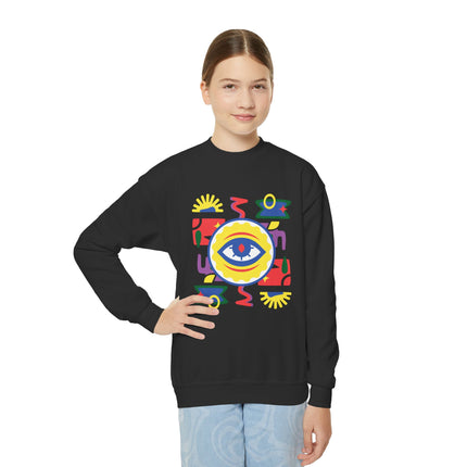 The Guardian’s Eye Afro-Haitian Creole Sweatshirt Youth Cultural Pride Series Kids’ Premium Crewneck