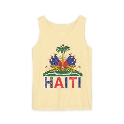 Ayiti in Crayon Heritage Tank Top Haitian Flag & Kreyòl Design Unisex Garment-Dyed Summer Wear