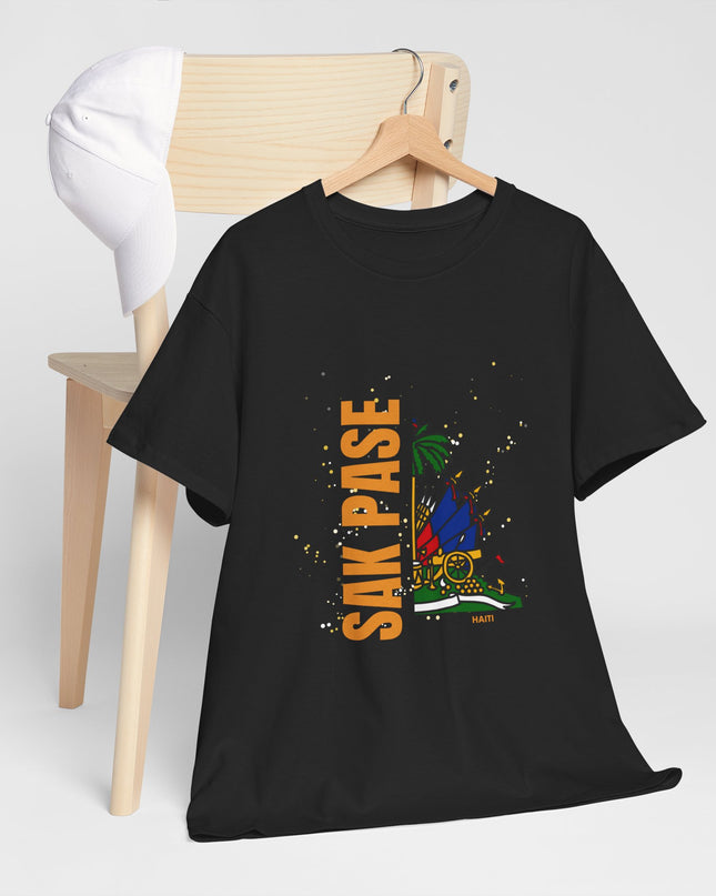 Sak Pase Haiti T-Shirt – Haitian Pride Design with Flag Emblem | Bold Cultural Statement Unisex Heavy Cotton Tee - CreoleSizzle