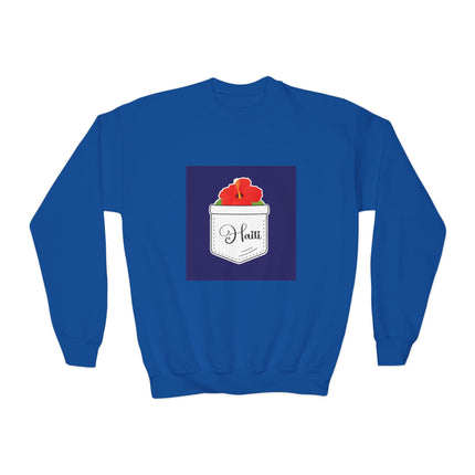 Haiti Hibiscus Youth Crewneck Sweatshirt Cozy Floral Haitian Pride Pullover Unisex Kids Spring Fashion Cultural Heritage Design