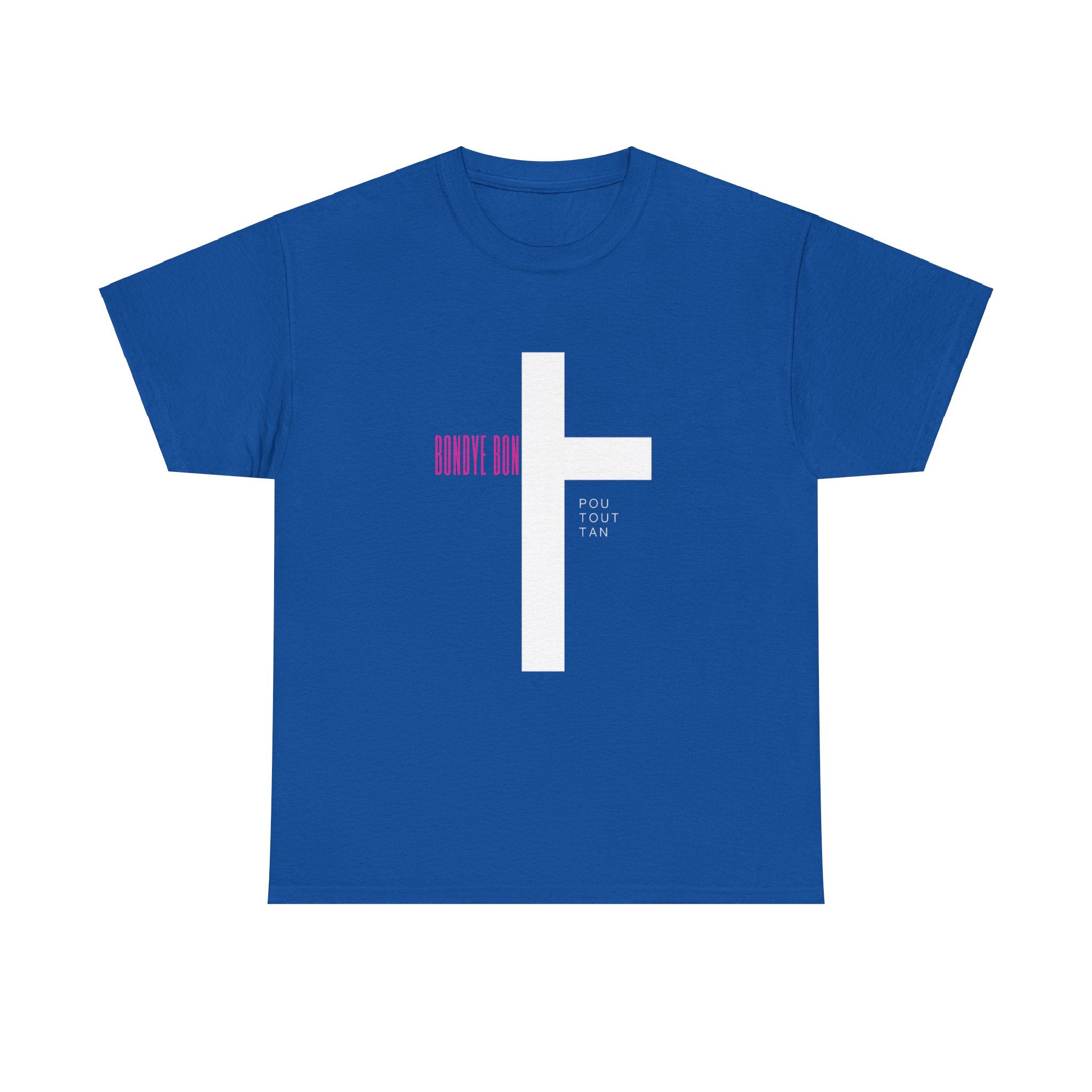 Bondye Bon Pou Toutan T-Shirt - Christian Haitian Faith Tee - Inspirational Gospel Apparel with Cross Graphic Unisex Heavy Cotton Tee