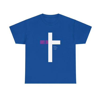 Bondye Bon Pou Toutan T-Shirt - Christian Haitian Faith Tee - Inspirational Gospel Apparel with Cross Graphic Unisex Heavy Cotton Tee - CreoleSizzle