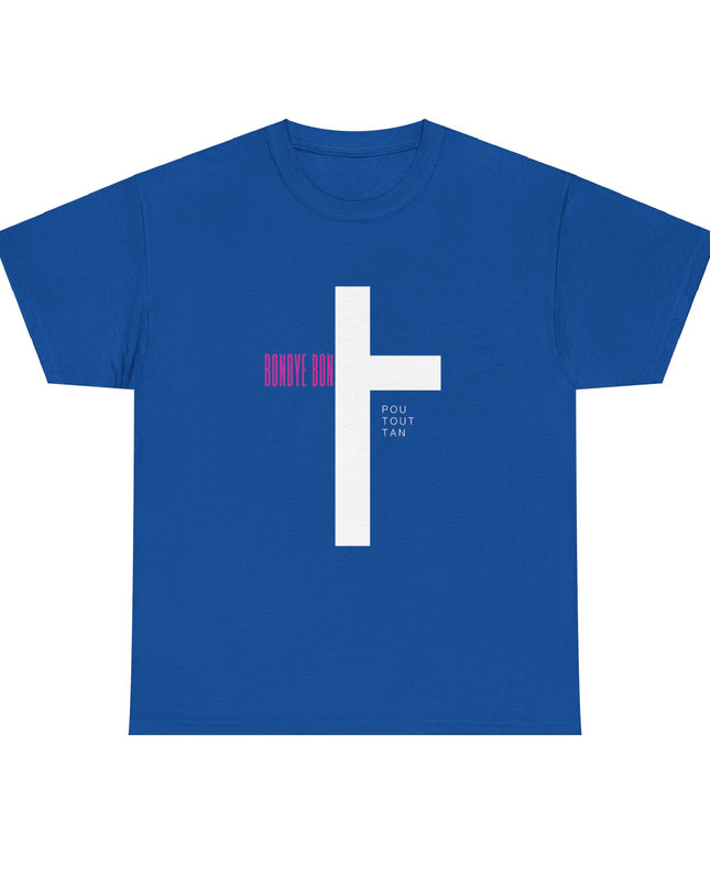 Bondye Bon Pou Toutan T-Shirt - Christian Haitian Faith Tee - Inspirational Gospel Apparel with Cross Graphic Unisex Heavy Cotton Tee - CreoleSizzle