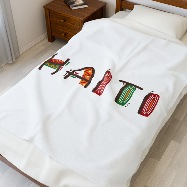 Vibrant Haiti Artistic Lettering Premium Plush Blanket Cultural Rhythm Island Pride - CreoleSizzle