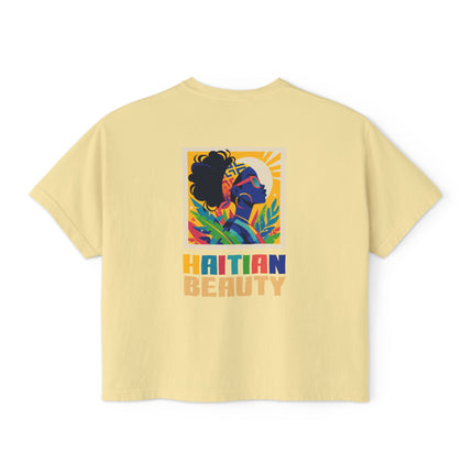 Haitian Beauty Heritage & Grace Women’s Boxy Tee Afro-Caribbean Pride Series Vintage-Inspired Graphic T-Shirt Haitian Street Vibes Graphic on Back