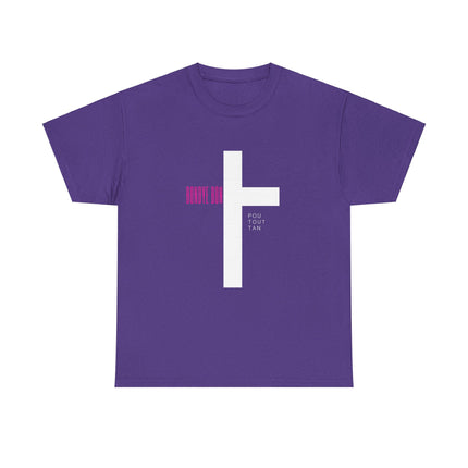 Bondye Bon Pou Toutan T-Shirt - Christian Haitian Faith Tee - Inspirational Gospel Apparel with Cross Graphic Unisex Heavy Cotton Tee - CreoleSizzle