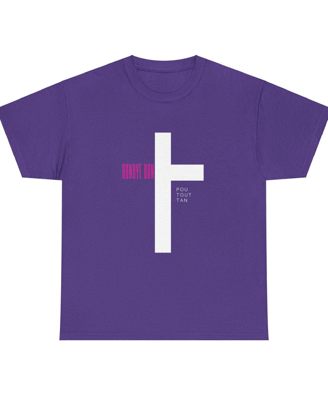 Bondye Bon Pou Toutan T-Shirt - Christian Haitian Faith Tee - Inspirational Gospel Apparel with Cross Graphic Unisex Heavy Cotton Tee - CreoleSizzle