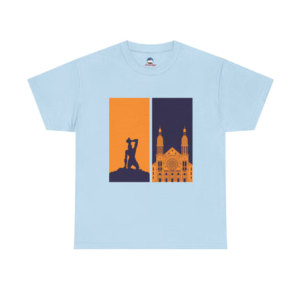 Reflections of Resistance Mirrored Negre Marron Cathedral T-Shirt Haitian Heritage Series Cityscape Unisex Heavy Cotton Tee
