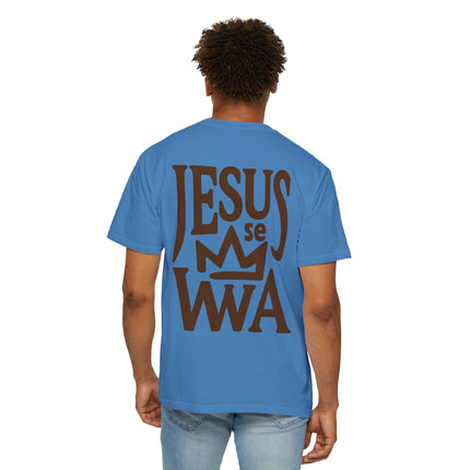 Jezi se Wa Jesus is King Unisex Garment-Dyed T-Shirt Haitian Faith & Culture Series, Vintage Style Tee Haitian Street Vibes Graphic on Back