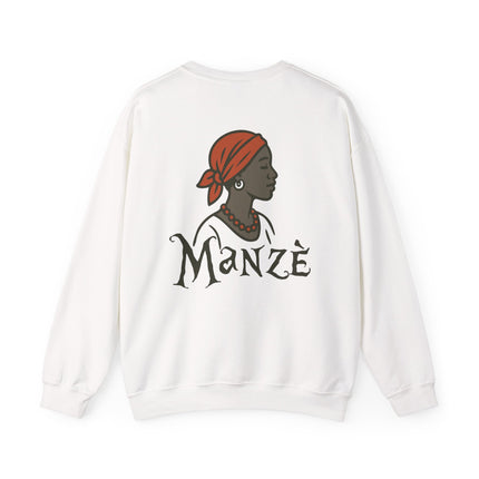 Manzè Empowered Haitian Women Crewneck Sweatshirt Unisex Midweight Fleece Black Culture & Heritage Apparel