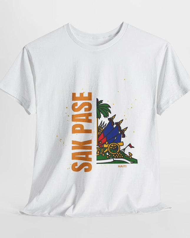 Sak Pase Haiti T-Shirt – Haitian Pride Design with Flag Emblem | Bold Cultural Statement Unisex Heavy Cotton Tee - CreoleSizzle