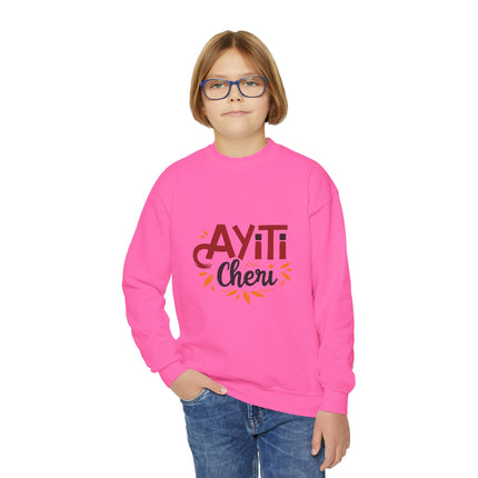 Ayiti Chéri Youth Crewneck Sweatshirt “Sweet Haiti” Graphic | Cozy Kids Pullover Cultural Heritage Apparel Birthday & Holiday Gift