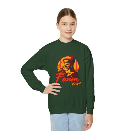 Retro Gamer Youth Crewneck Sweatshirt “Fanm Kreyòl” Graphic Fun Kids Gaming Apparel Cozy Lounge Pullover