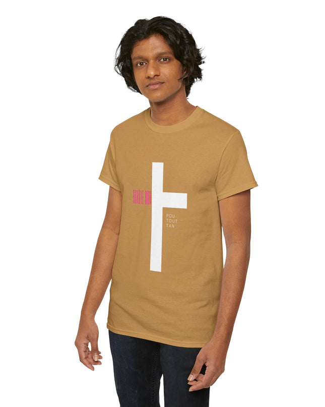 Bondye Bon Pou Toutan T-Shirt - Christian Haitian Faith Tee - Inspirational Gospel Apparel with Cross Graphic Unisex Heavy Cotton Tee - CreoleSizzle
