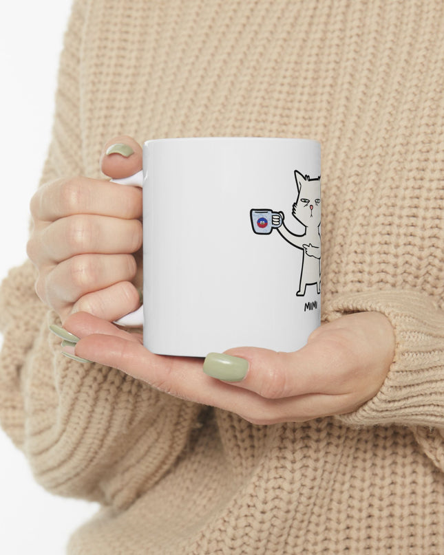 Mimi the Cat Mug - Haitian Coffee Lover Ceramic Cup - Funny Creole Design for Tea & Café Fans Ceramic Mug, (11oz, 15oz) - CreoleSizzle