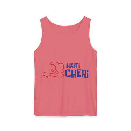 Haiti Chéri Playful Tropical Island Tank Top Cartoon Script Design Unisex Garment-Dyed Summer Shirt