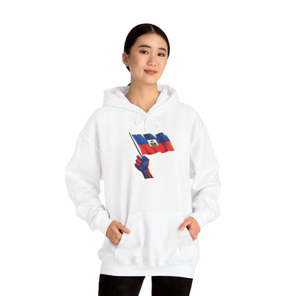 Haitian Pride Unisex Hoodie Heavy Blend Sweatshirt with Raised Flag Graphic Cultural Apparel for Heritage, Activists & Everyday Comfort
