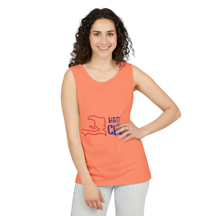 Haiti Chéri Playful Tropical Island Tank Top Cartoon Script Design Unisex Garment-Dyed Summer Shirt