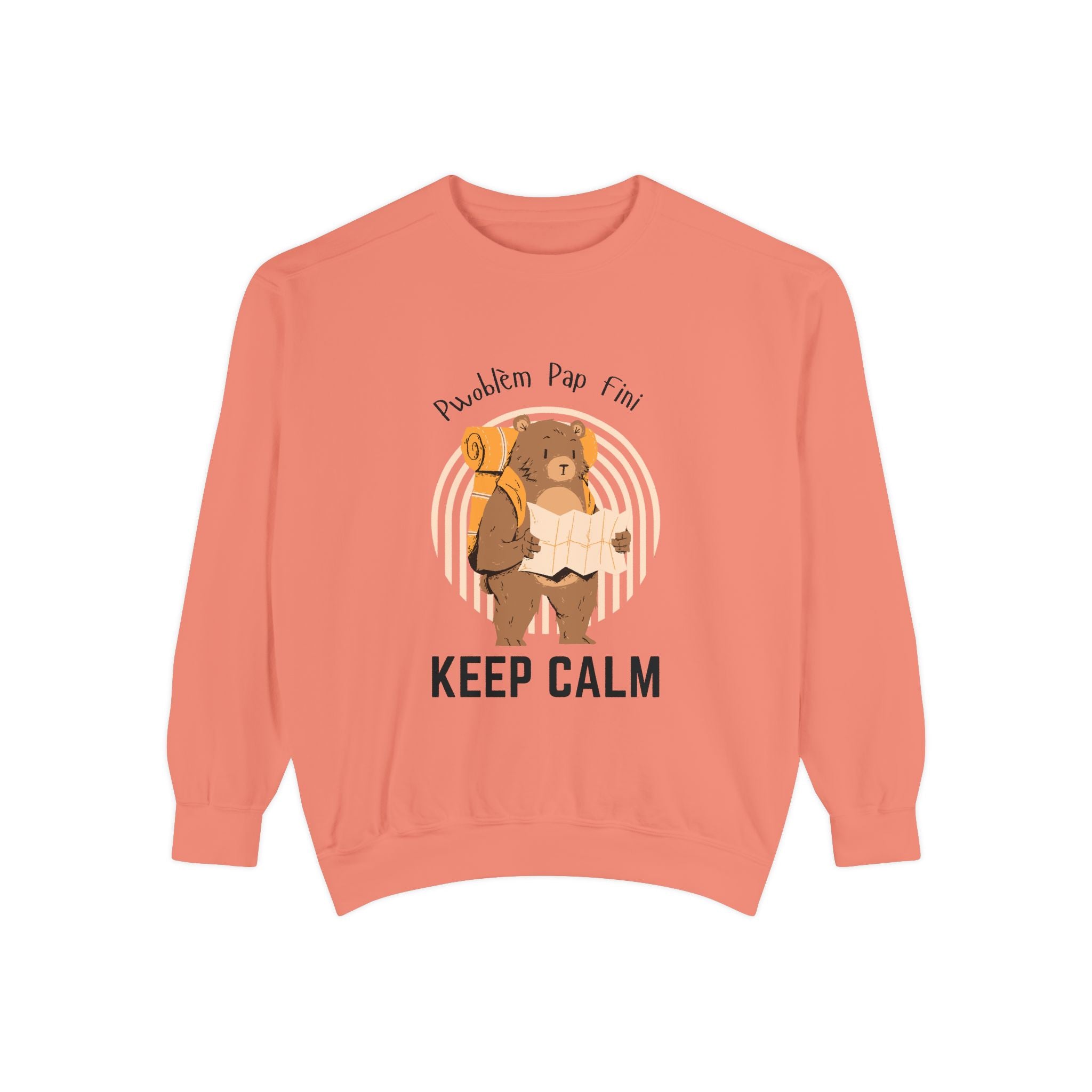 Pwoblem Pap Fini Keep Calm Sweatshirt – Haitian Creole Inspirational Sweater – Unisex Relaxed Fit Fleece