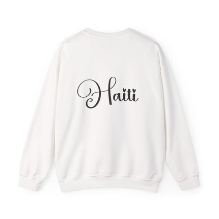 Haitian Elegance Minimalist Heritage Crewneck Cultural Pride Series Unisex Heavy Blend™ Sweatshirt Haitian Street Vibes Graphic on Back