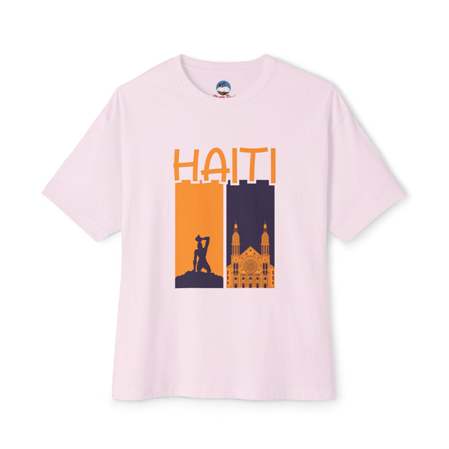 Faith & Resistance — Haiti Oversized Graphic Tee | Marron + Cathedral Design, Revolutionary Heritage Shirt, Unisex Boxy Top - CreoleSizzle