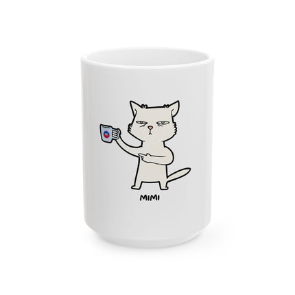 Mimi the Cat Mug - Haitian Coffee Lover Ceramic Cup - Funny Creole Design for Tea & Café Fans Ceramic Mug, (11oz, 15oz) - CreoleSizzle