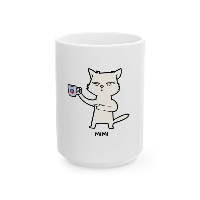 Mimi the Cat Mug - Haitian Coffee Lover Ceramic Cup - Funny Creole Design for Tea & Café Fans Ceramic Mug, (11oz, 15oz) - CreoleSizzle