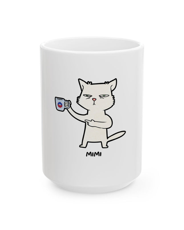 Mimi the Cat Mug - Haitian Coffee Lover Ceramic Cup - Funny Creole Design for Tea & Café Fans Ceramic Mug, (11oz, 15oz) - CreoleSizzle