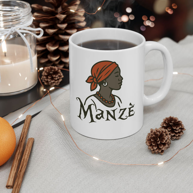 Manzè The Power of Womanhood Premium Mug Haitian Feminine Strength and Cultural Pride - CreoleSizzle