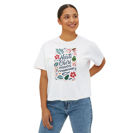 Haiti Chéri Mwen Renmenw Women’s Heritage Boxy Tee Cultural Love Note Design Caribbean Pride Collection, Travel T-Shirt