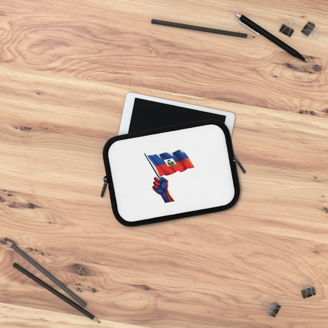 Haitian Flag Fist Premium Laptop Sleeve Symbol of Resistance Identity and Pride - CreoleSizzle