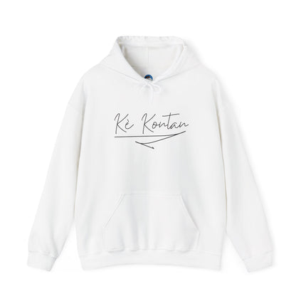 Kè Kontan – “Happy Heart” Minimalist Creole Script Hoodie | Haitian Joy Series | Unisex Heavy Blend Sweatshirt