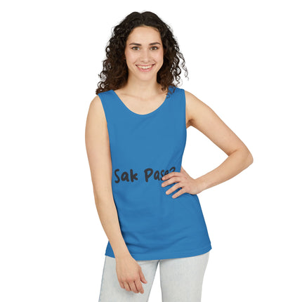 Sak Pasé? Tank Top Creole Heritage Collection Unisex Garment-Dyed Summer Essential, Gift for Friends, Outdoor Activities