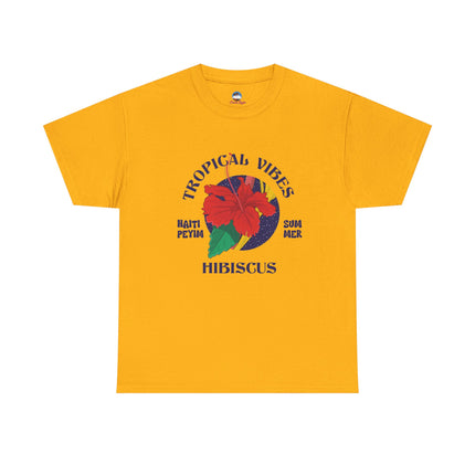 Tropical Vibes T-Shirt Caribbean Hibiscus Graphic Unisex Coastal Pullover Summer & Resort Wear Tropical Vibes Tee