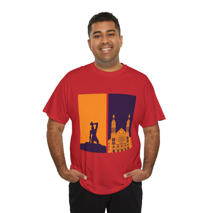 Reflections of Resistance Mirrored Negre Marron Cathedral T-Shirt Haitian Heritage Series Cityscape Unisex Heavy Cotton Tee