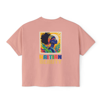Haitian Beauty Heritage & Grace Women’s Boxy Tee Afro-Caribbean Pride Series Vintage-Inspired Graphic T-Shirt Haitian Street Vibes Graphic on Back
