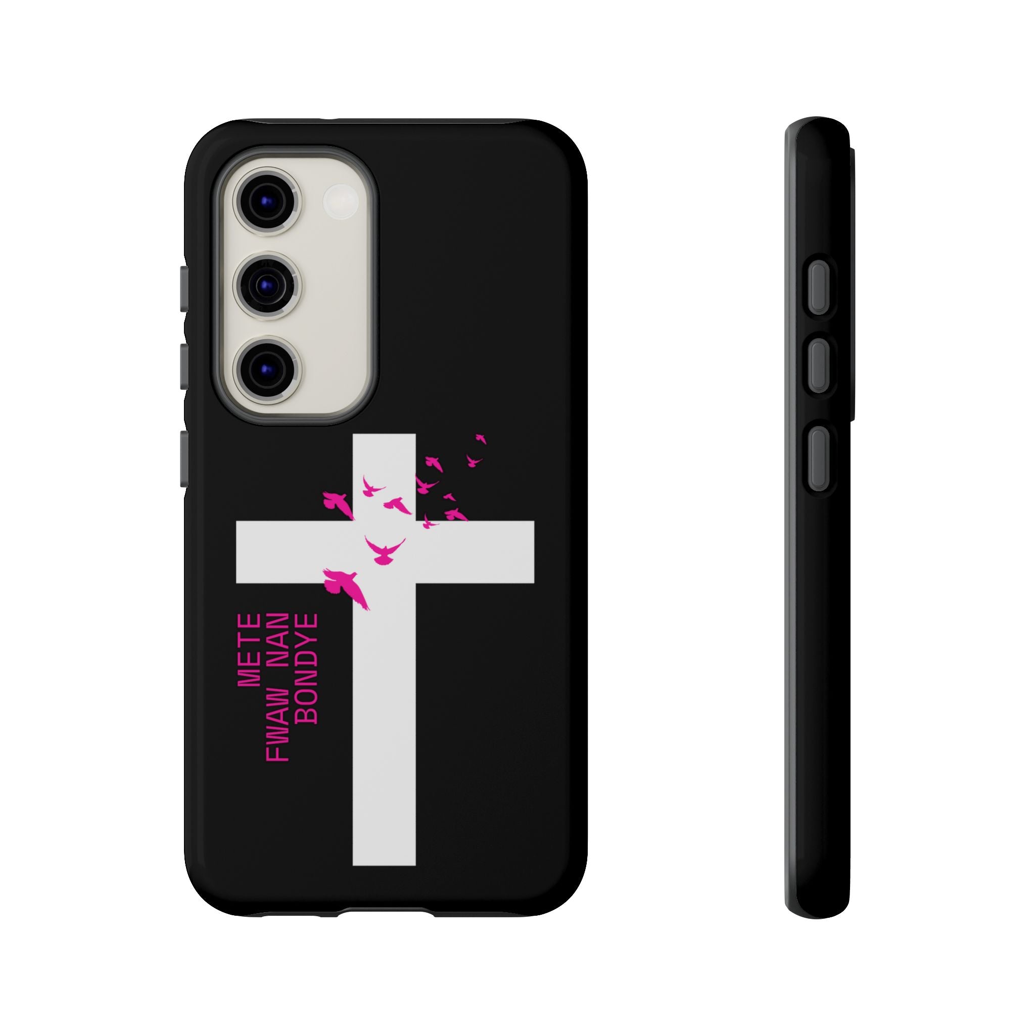 Mete Fwa W Nan Bondye Phone Case – Haitian Gospel Cross Design – Faith-Based Christian Cover