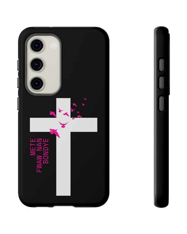 Mete Fwa W Nan Bondye Phone Case – Haitian Gospel Cross Design – Faith-Based Christian Cover - CreoleSizzle