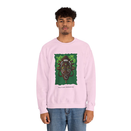 The Ancestral Guardian Afro-Haitian & Taino Mask Sweatshirt Cultural Heritage Series Haitian Paradise Crewneck Sweatshirt