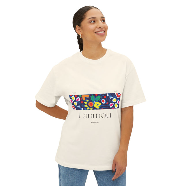 Lanmou Floral Art Tee Oversized Unisex Boxy Fit Haitian Heritage Collection Love-Inspired Streetwear