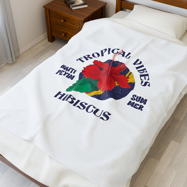 Tropical Vibes Hibiscus Premium Plush Blanket Caribbean Summer Haitian Coastal Spirit - CreoleSizzle