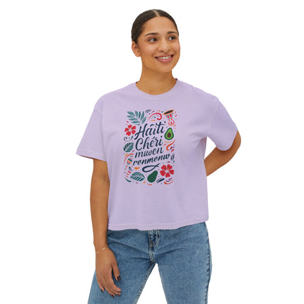 Haiti Chéri Mwen Renmenw Women’s Heritage Boxy Tee Cultural Love Note Design Caribbean Pride Collection, Travel T-Shirt