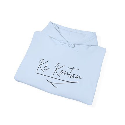 Kè Kontan – “Happy Heart” Minimalist Creole Script Hoodie | Haitian Joy Series | Unisex Heavy Blend Sweatshirt