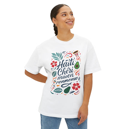 Haiti Chéri Mwen Renmenw Dear Haiti T-Shirt Haitian Heritage Series Crewneck Unisex Oversized Boxy Tee