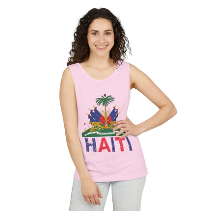 Ayiti in Crayon Heritage Tank Top Haitian Flag & Kreyòl Design Unisex Garment-Dyed Summer Wear