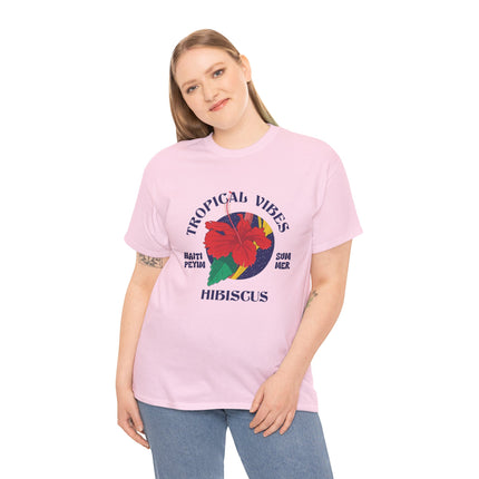 Tropical Vibes T-Shirt Caribbean Hibiscus Graphic Unisex Coastal Pullover Summer & Resort Wear Tropical Vibes Tee