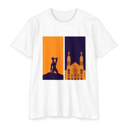 The Dual Heritage Tee Marron & Cathedral Reflection Haitian Identity Series Unisex CVC Jersey T-Shirt