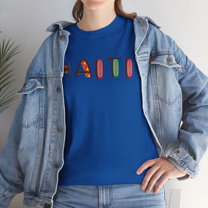 Haiti in Color Limited Heritage Drop Tee Artistic Creole Typography - CreoleSizzle